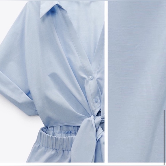 BNWT ZARA KNOTTED FRONT TIE POPLIN JUMPSUIT SZ XS - Picture 6 of 9